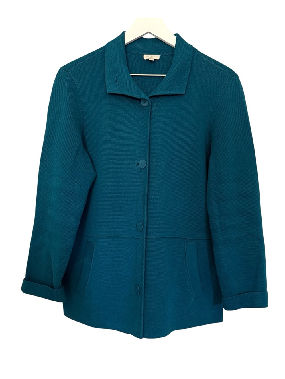 Talbots Women's Sweater Jacket Teal Blue Knit Buttoned Collared Pockets Size 1X